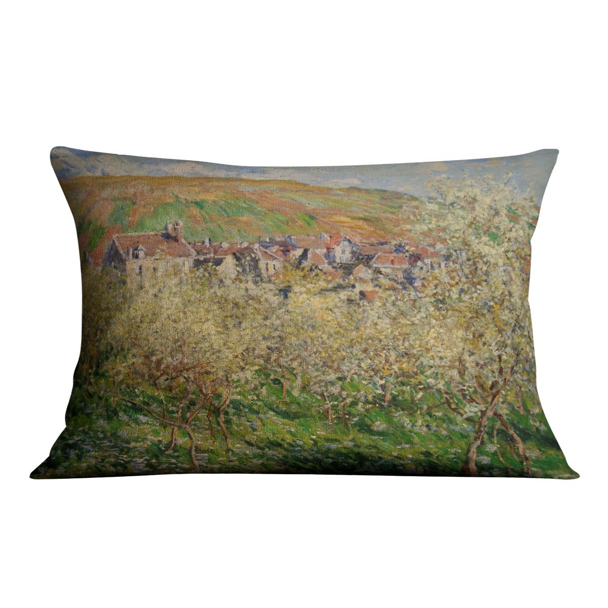 Plum trees in blossom by Monet Throw Pillow