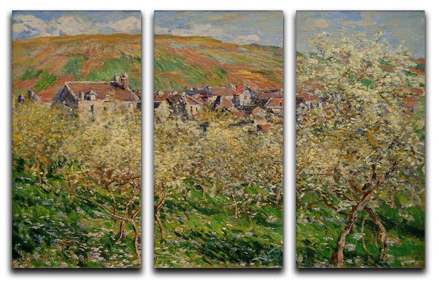 Plum trees in blossom by Monet Split Panel Canvas Print - Canvas Art Rocks - 4