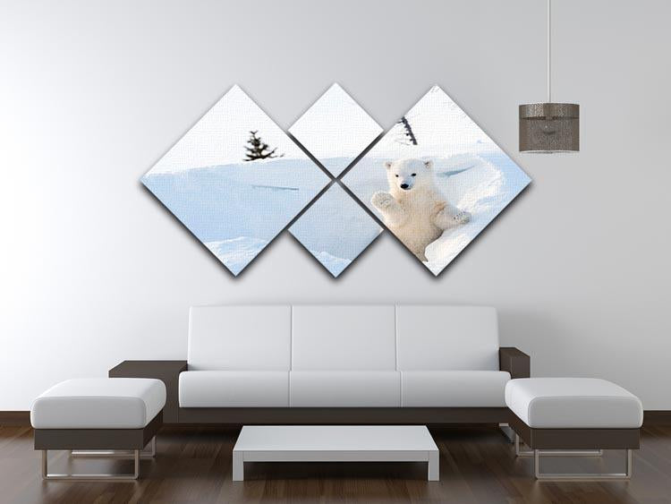 Polar bear Ursus maritimus cub coming out den 4 Square Multi Panel Canvas - Canvas Art Rocks - 3