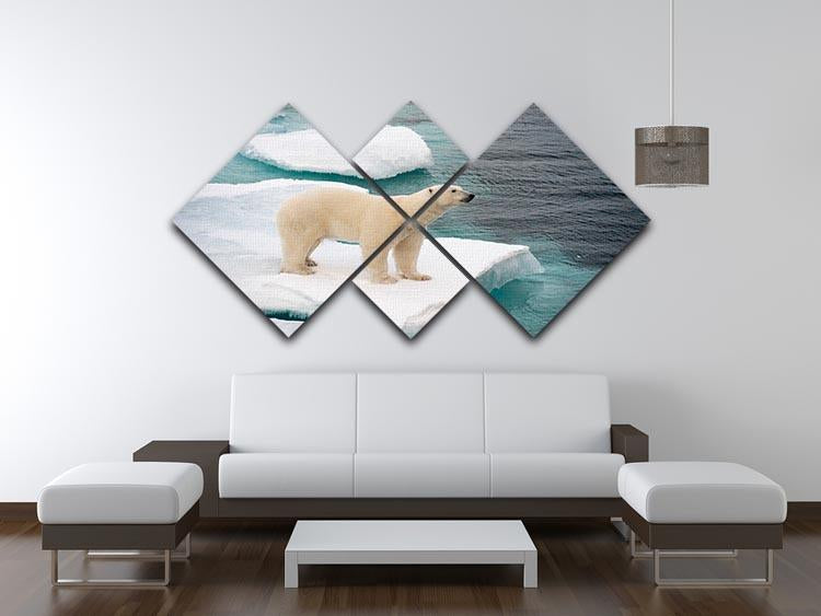 Polar bear walking on sea ice 4 Square Multi Panel Canvas - Canvas Art Rocks - 3