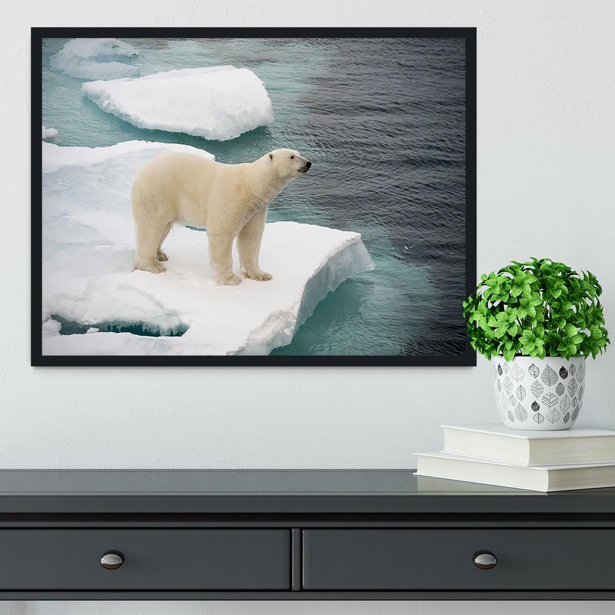 Polar bear walking on sea ice Framed Print - Canvas Art Rocks - 2