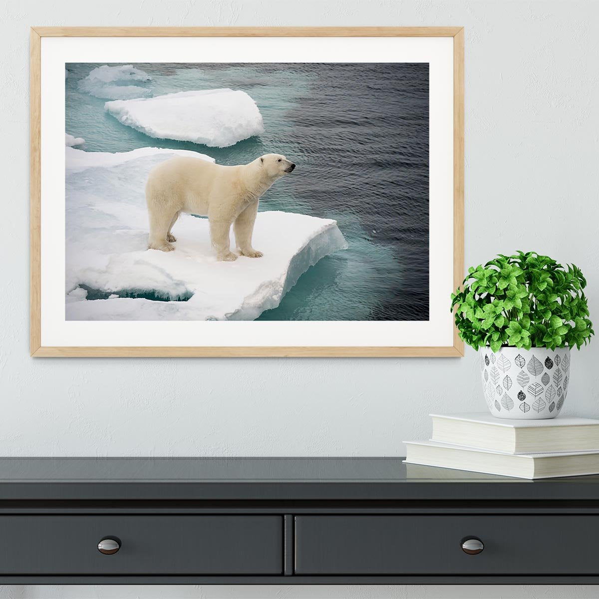 Polar bear walking on sea ice Framed Print - Canvas Art Rocks - 3