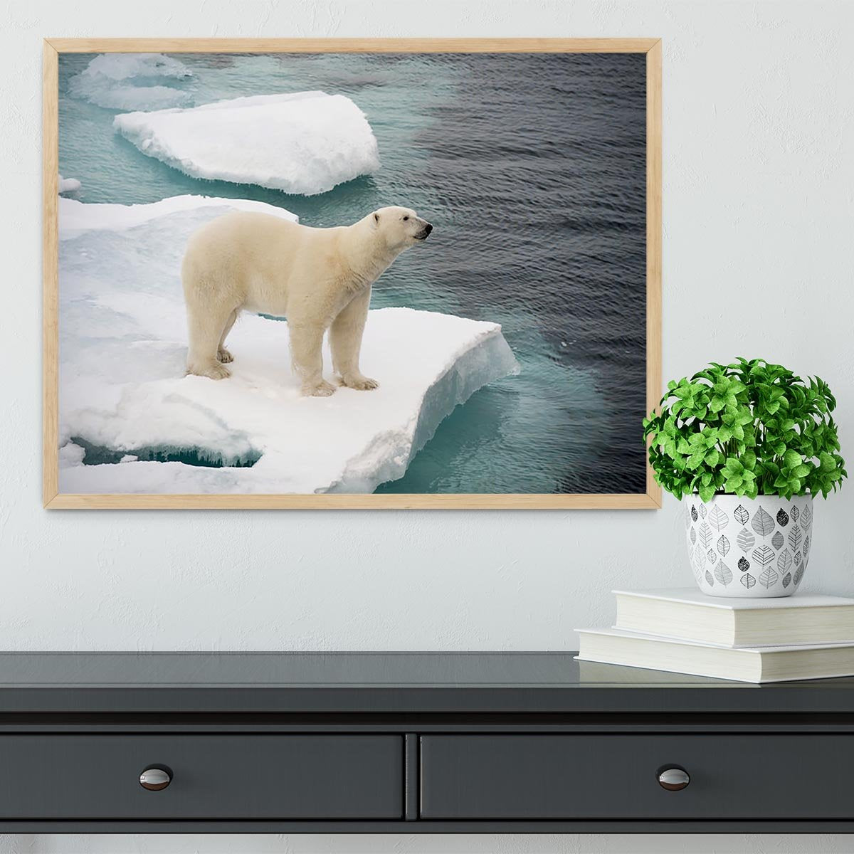 Polar bear walking on sea ice Framed Print - Canvas Art Rocks - 4