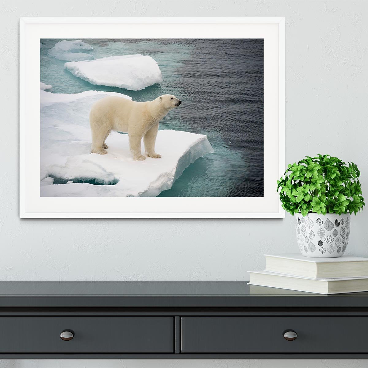 Polar bear walking on sea ice Framed Print - Canvas Art Rocks - 5