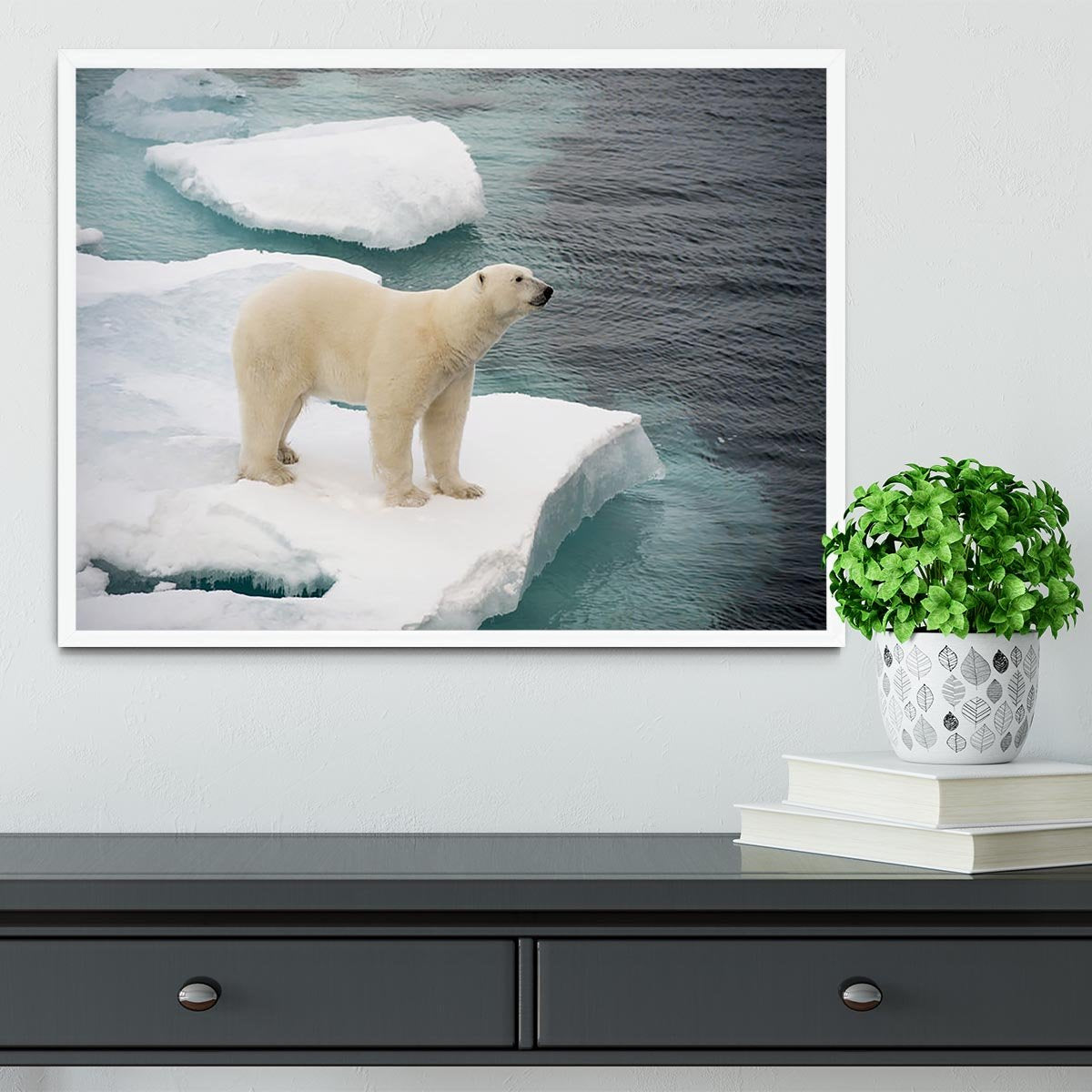 Polar bear walking on sea ice Framed Print - Canvas Art Rocks -6