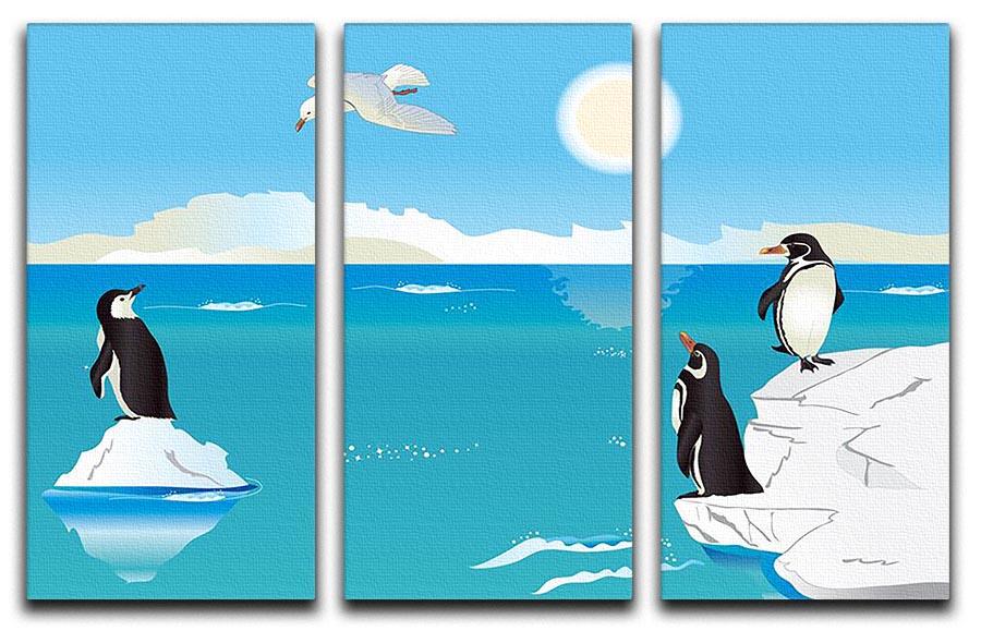 Polar scenery with penguins and sea gull 3 Split Panel Canvas Print - Canvas Art Rocks - 1