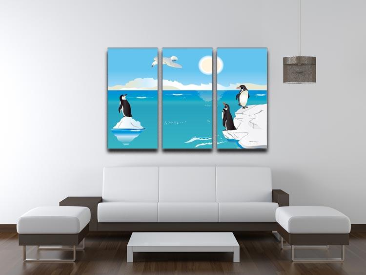 Polar scenery with penguins and sea gull 3 Split Panel Canvas Print - Canvas Art Rocks - 3