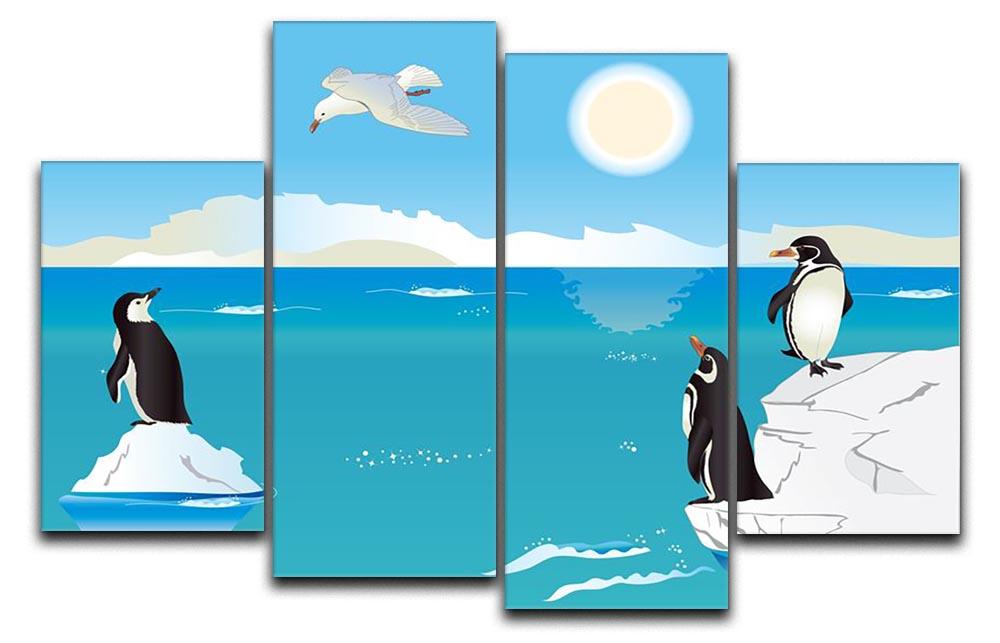 Polar scenery with penguins and sea gull 4 Split Panel Canvas - Canvas Art Rocks - 1