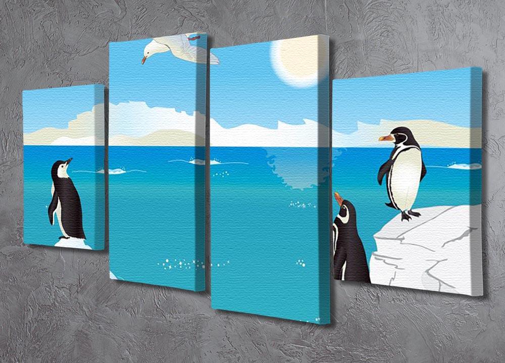Polar scenery with penguins and sea gull 4 Split Panel Canvas - Canvas Art Rocks - 2