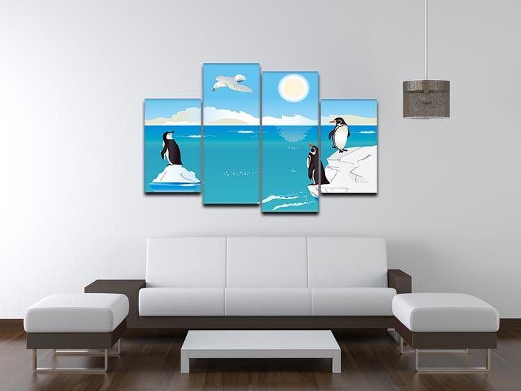 Polar scenery with penguins and sea gull 4 Split Panel Canvas - Canvas Art Rocks - 3