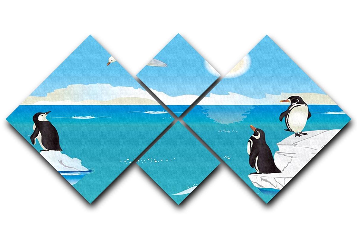 Polar scenery with penguins and sea gull 4 Square Multi Panel Canvas - Canvas Art Rocks - 1