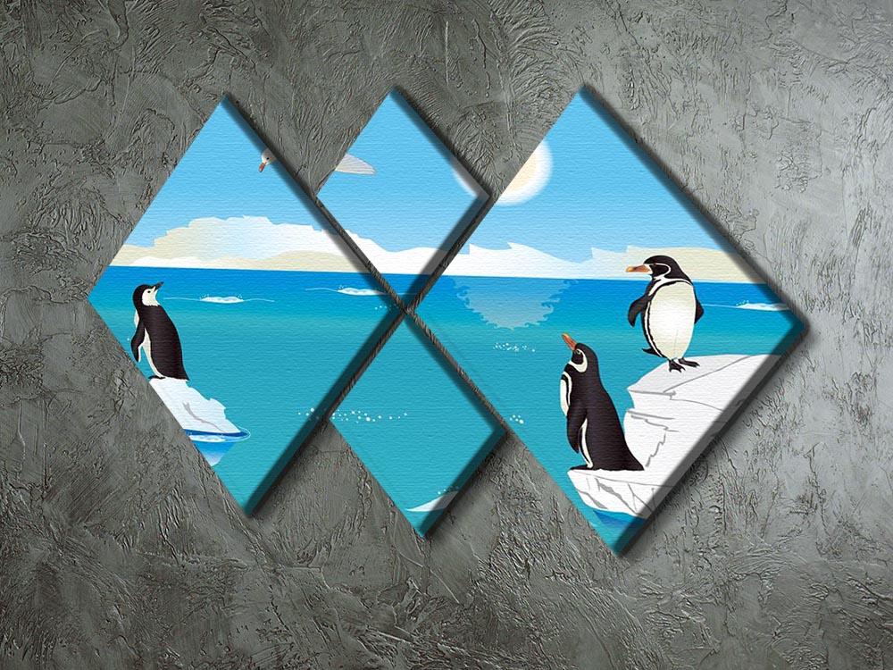 Polar scenery with penguins and sea gull 4 Square Multi Panel Canvas - Canvas Art Rocks - 2