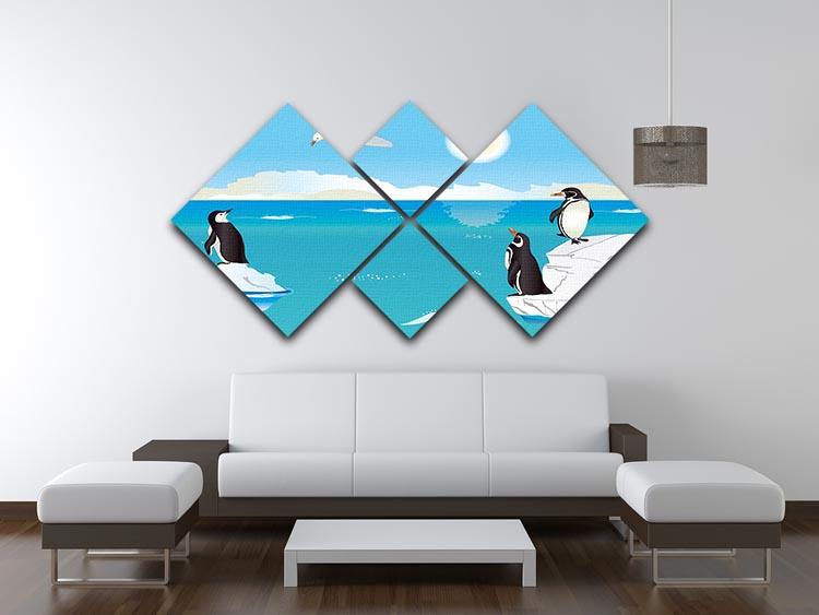 Polar scenery with penguins and sea gull 4 Square Multi Panel Canvas - Canvas Art Rocks - 3