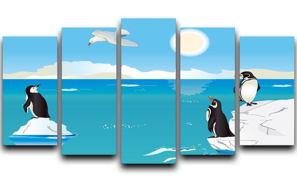 Polar scenery with penguins and sea gull 5 Split Panel Canvas - Canvas Art Rocks - 1