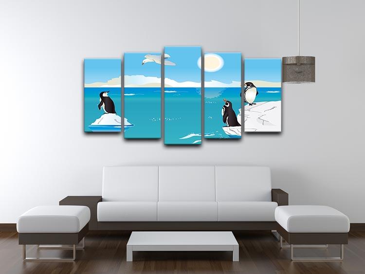 Polar scenery with penguins and sea gull 5 Split Panel Canvas - Canvas Art Rocks - 3