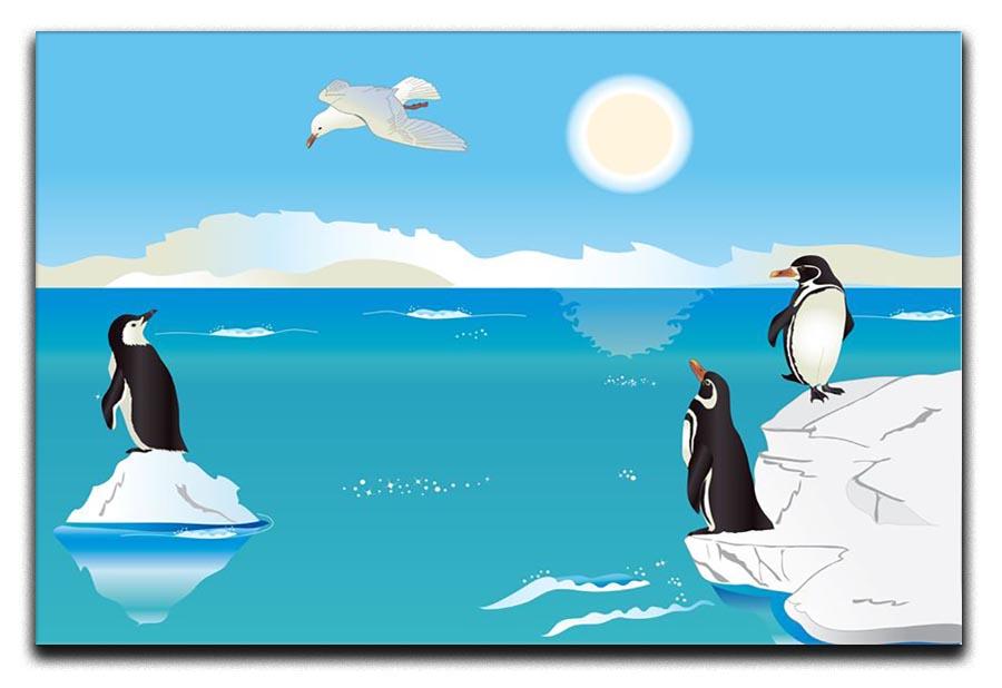 Polar scenery with penguins and sea gull Canvas Print or Poster - Canvas Art Rocks - 1