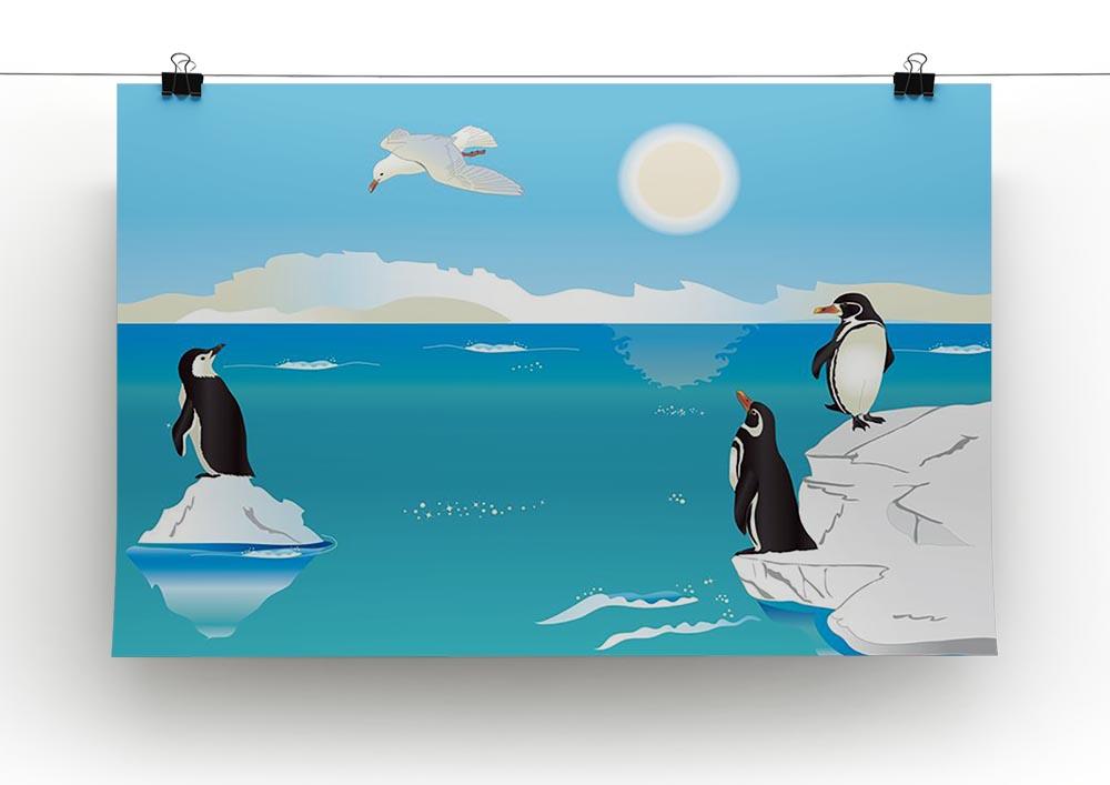 Polar scenery with penguins and sea gull Canvas Print or Poster - Canvas Art Rocks - 2