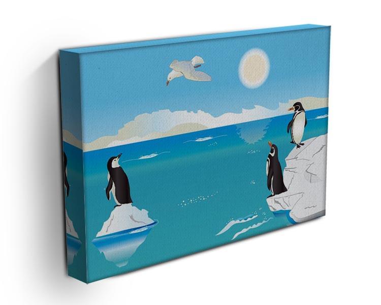 Polar scenery with penguins and sea gull Canvas Print or Poster - Canvas Art Rocks - 3