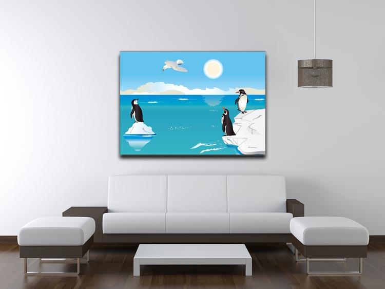 Polar scenery with penguins and sea gull Canvas Print or Poster - Canvas Art Rocks - 4