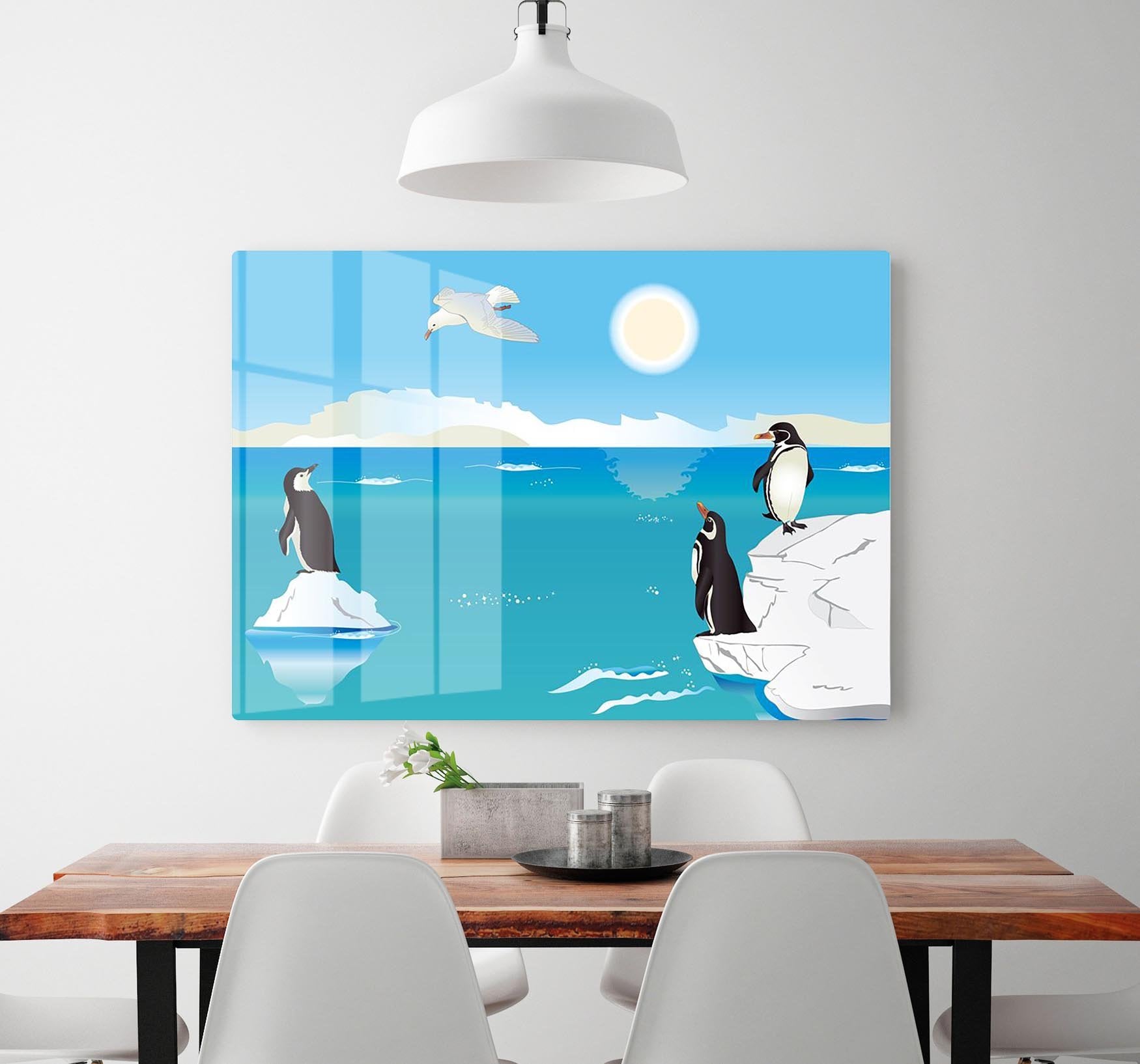 Polar scenery with penguins and sea gull HD Metal Print - Canvas Art Rocks - 2
