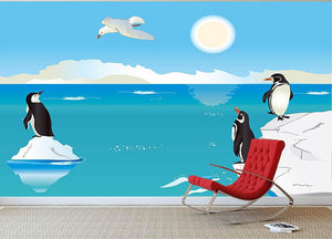 Polar scenery with penguins and sea gull Wall Mural Wallpaper - Canvas Art Rocks - 2