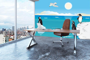 Polar scenery with penguins and sea gull Wall Mural Wallpaper - Canvas Art Rocks - 3