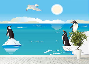 Polar scenery with penguins and sea gull Wall Mural Wallpaper - Canvas Art Rocks - 4