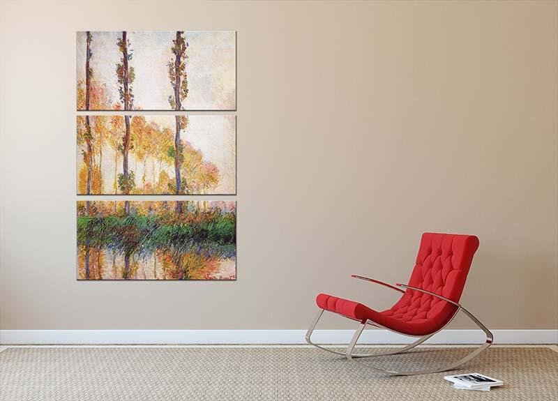 Poplars in Autumn 2 by Monet 3 Split Panel Canvas Print - Canvas Art Rocks - 2