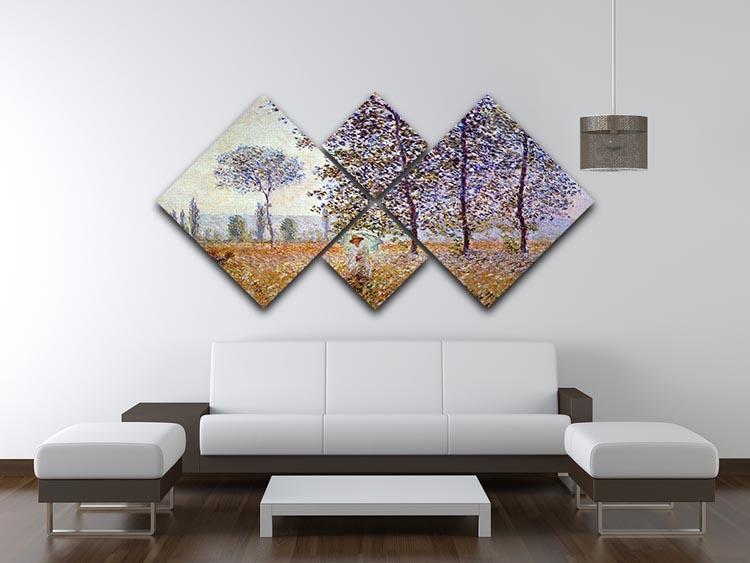 Poplars in the sunlight by Monet 4 Square Multi Panel Canvas - Canvas Art Rocks - 3