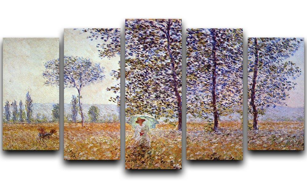 Poplars in the sunlight by Monet 5 Split Panel Canvas  - Canvas Art Rocks - 1