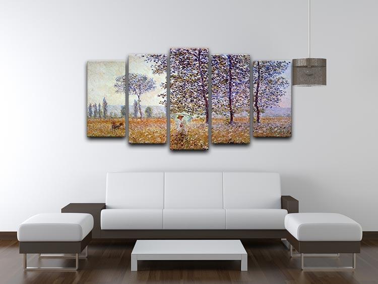 Poplars in the sunlight by Monet 5 Split Panel Canvas - Canvas Art Rocks - 3