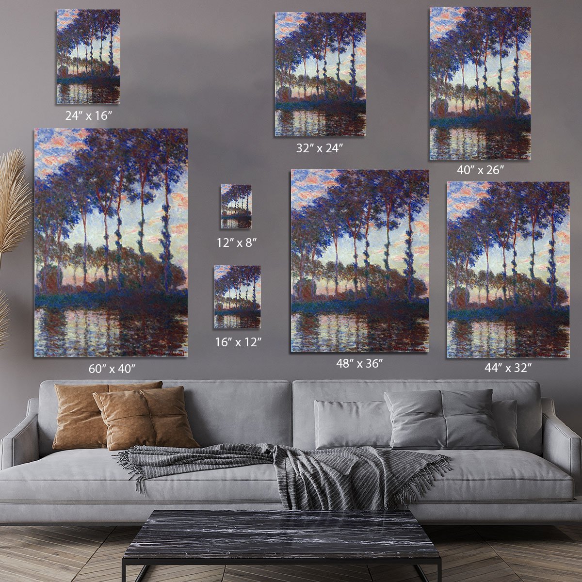 Poplars sunset by Monet Canvas Print or Poster