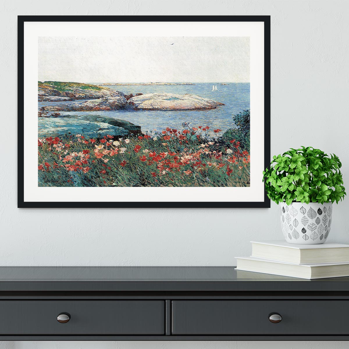 Poppies Isles of Shoals 1 by Hassam Framed Print - Canvas Art Rocks - 1