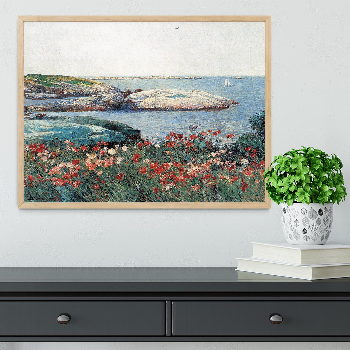 Poppies Isles of Shoals 1 by Hassam Framed Print - Canvas Art Rocks - 4