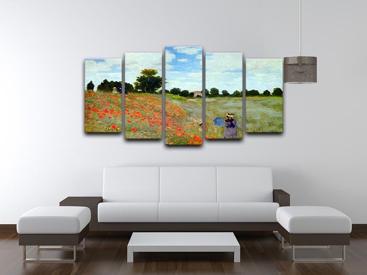 Poppies by Monet 5 Split Panel Canvas - Canvas Art Rocks - 3