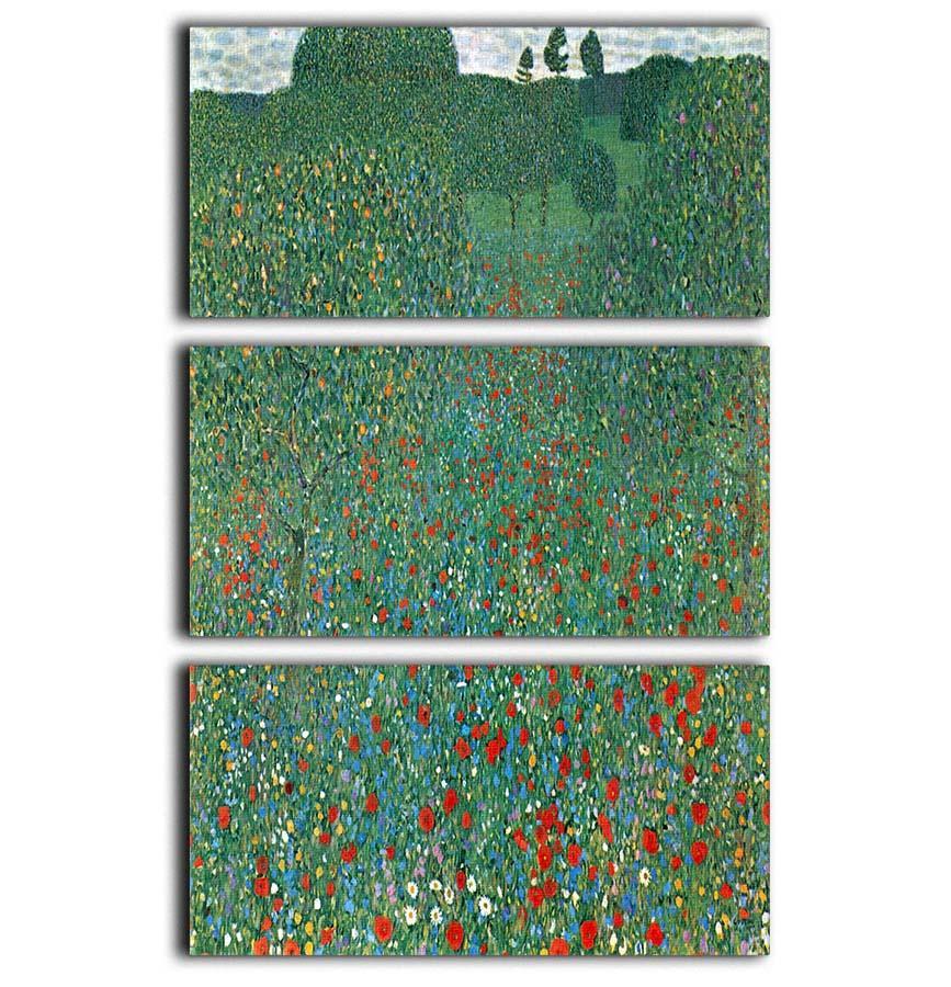 Poppy Field by Klimt 3 Split Panel Canvas Print - Canvas Art Rocks - 1