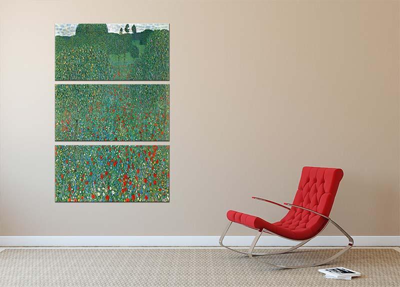 Poppy Field by Klimt 3 Split Panel Canvas Print - Canvas Art Rocks - 2