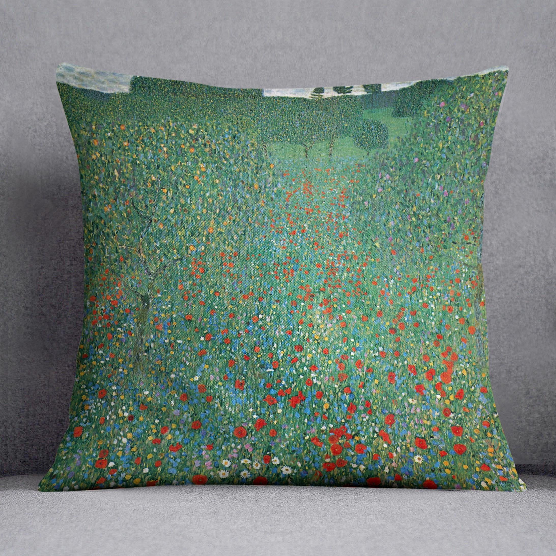 Poppy Field by Klimt Throw Pillow
