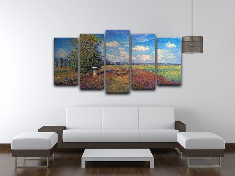 Poppy Field in Summer by Monet 5 Split Panel Canvas - Canvas Art Rocks - 3