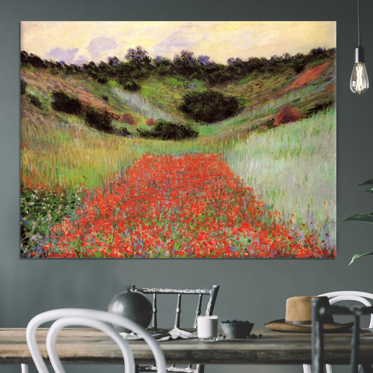 Poppy Field of Flowers in Giverny by Monet Canvas Print or Poster