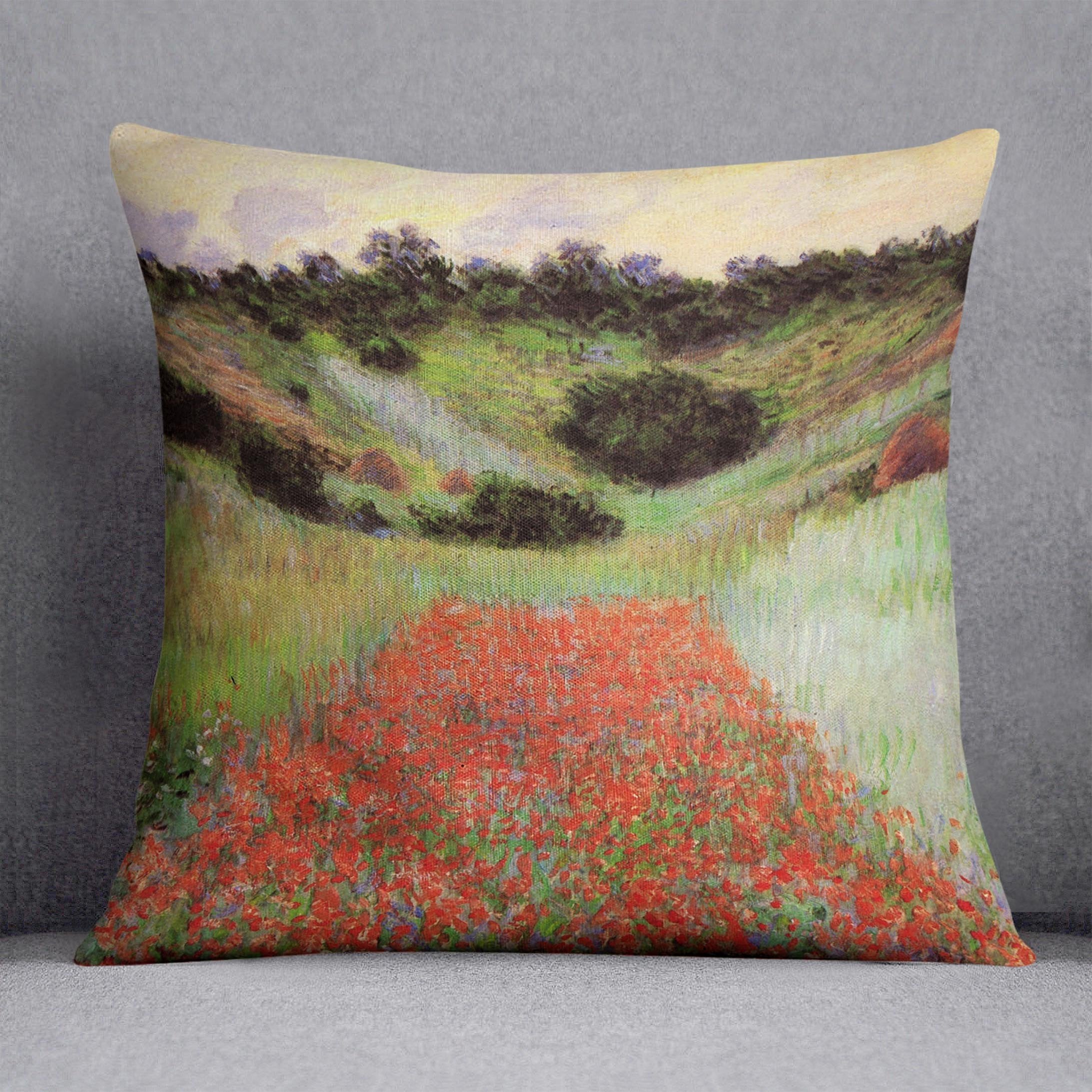 Poppy Field of Flowers in Giverny by Monet Throw Pillow