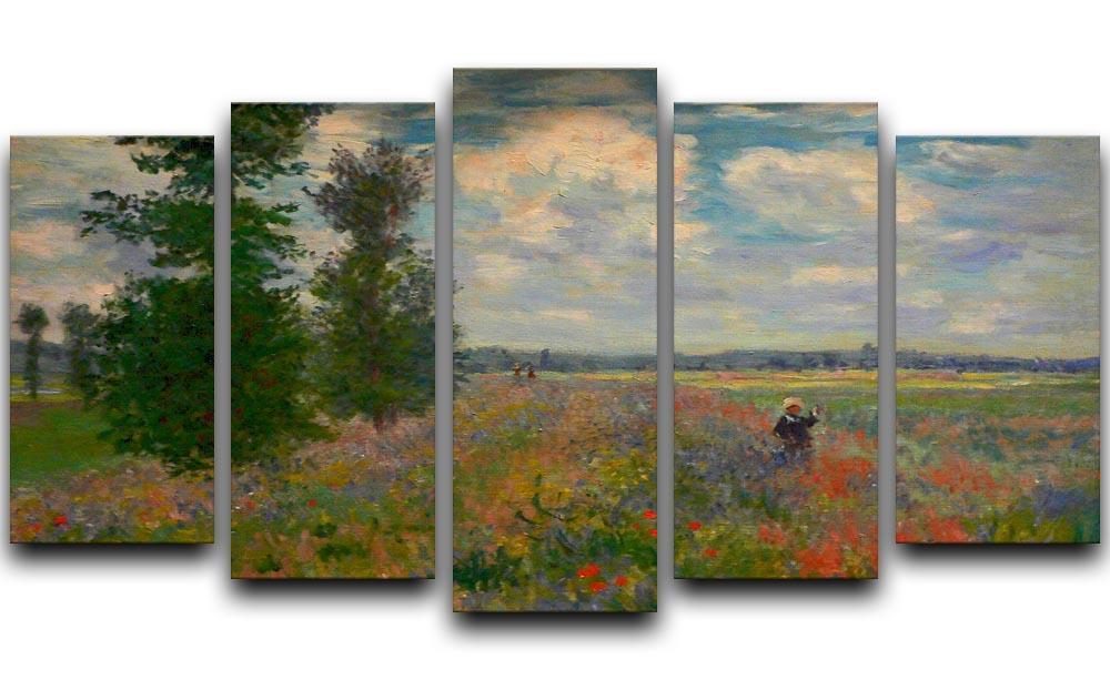 Poppy field Argenteuil by Monet 5 Split Panel Canvas  - Canvas Art Rocks - 1