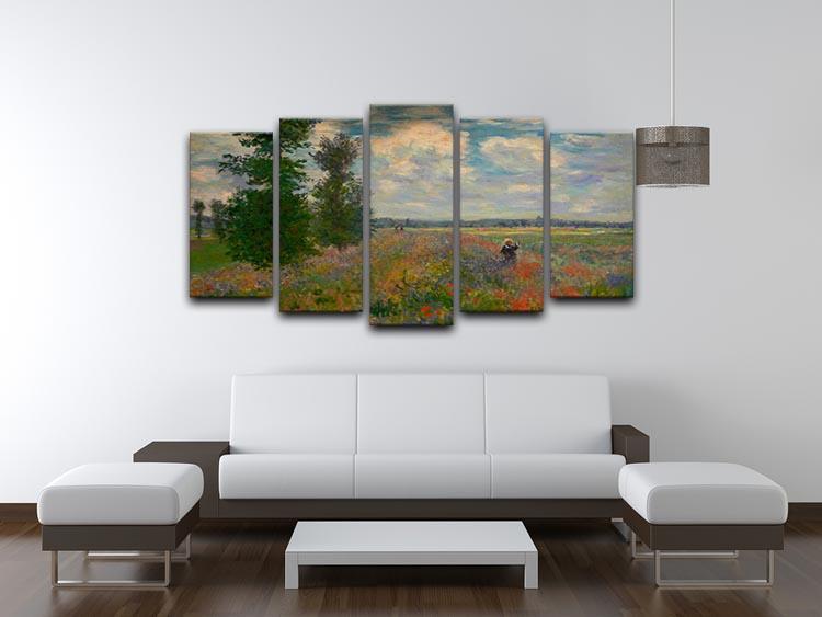 Poppy field Argenteuil by Monet 5 Split Panel Canvas - Canvas Art Rocks - 3