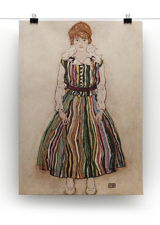 Portrait of Edith Egon Schiele in a striped dress by Egon Schiele Canvas Print or Poster - Canvas Art Rocks - 2