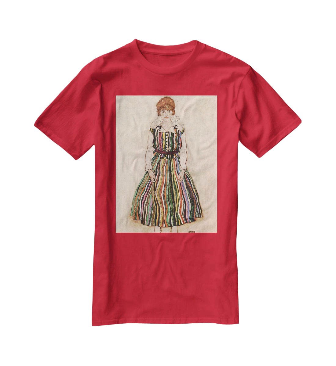 Portrait of Edith Egon Schiele in a striped dress by Egon Schiele T-Shirt - Canvas Art Rocks - 4