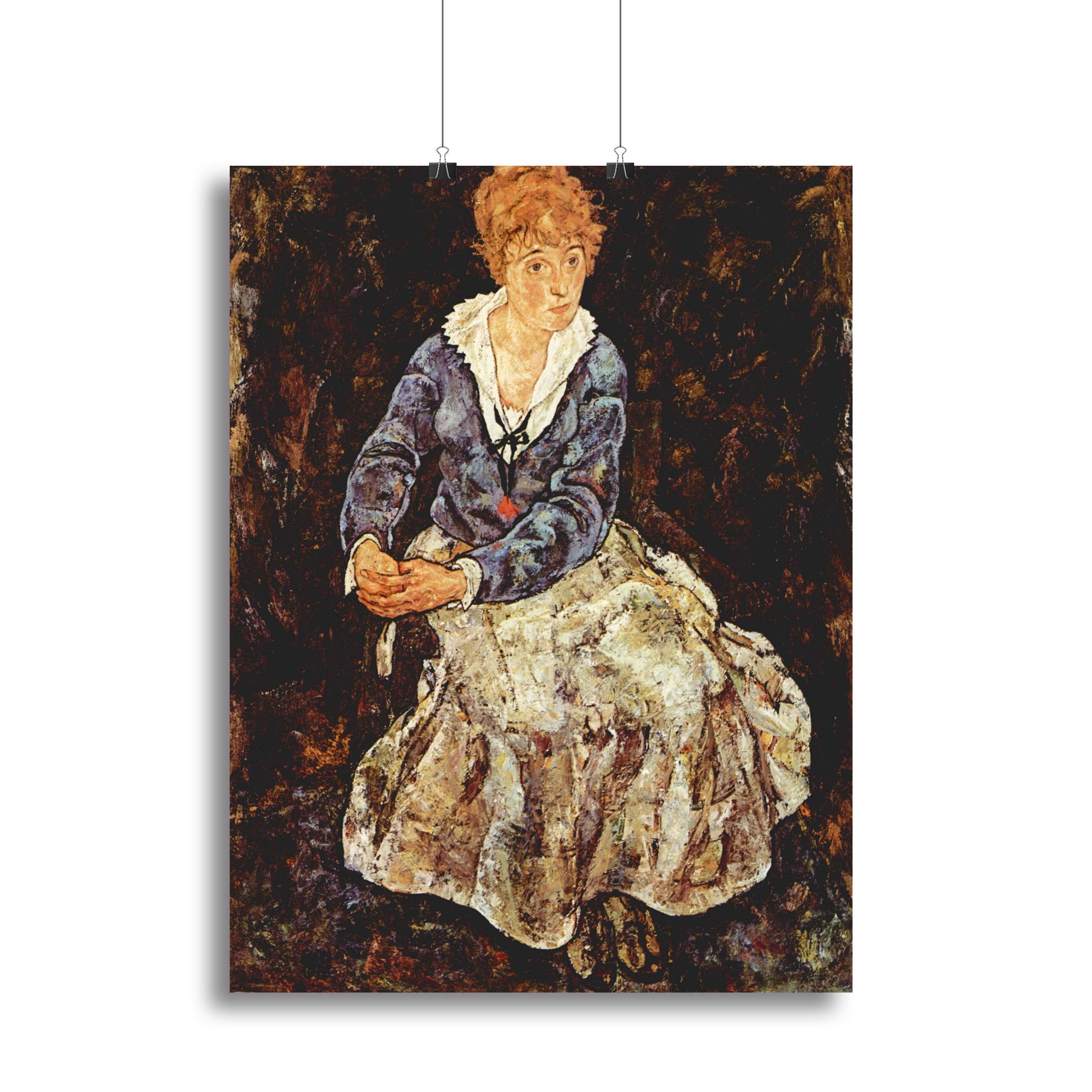 Portrait of Edith Egon Schiele sitting by Egon Schiele Canvas Print or Poster