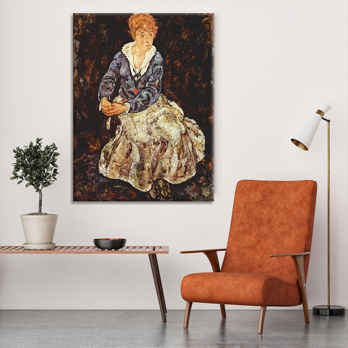 Portrait of Edith Egon Schiele sitting by Egon Schiele Canvas Print or Poster