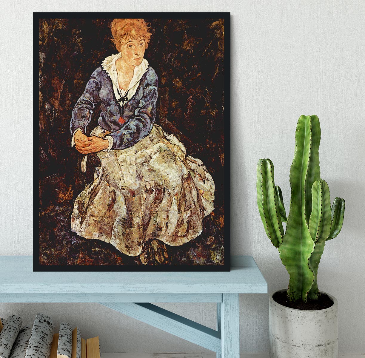 Portrait of Edith Egon Schiele sitting by Egon Schiele Framed Print - Canvas Art Rocks - 2