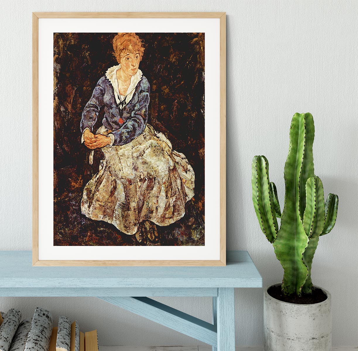 Portrait of Edith Egon Schiele sitting by Egon Schiele Framed Print - Canvas Art Rocks - 3
