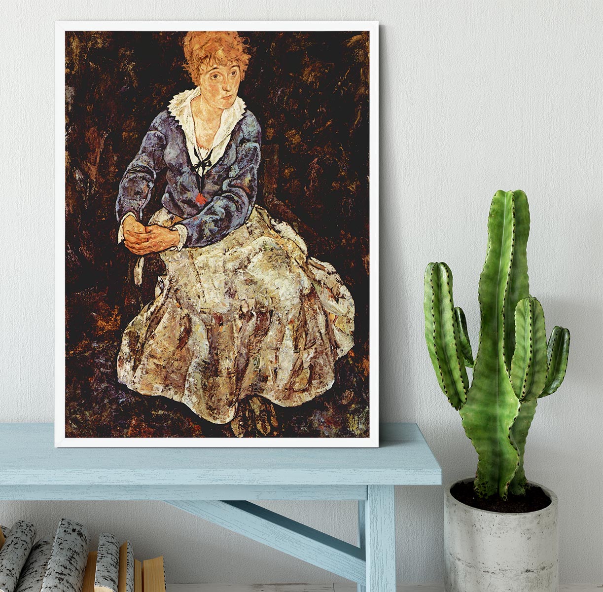 Portrait of Edith Egon Schiele sitting by Egon Schiele Framed Print - Canvas Art Rocks -6